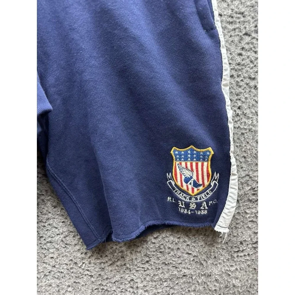 Vintage Polo Ralph Lauren Track & Field Drawstring Shorts Navy Blue Mens‎ Size S